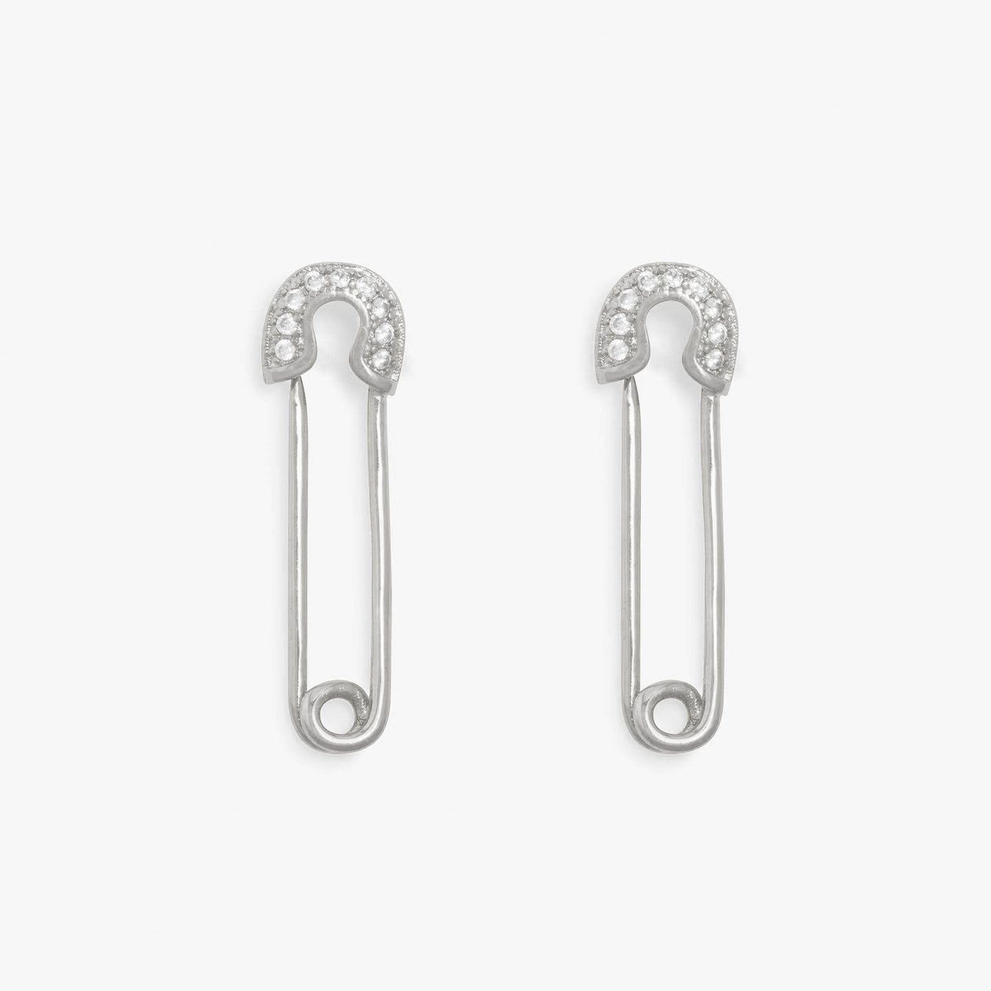 Small safety pin earring with CZ details. [pair] color:silver/clear