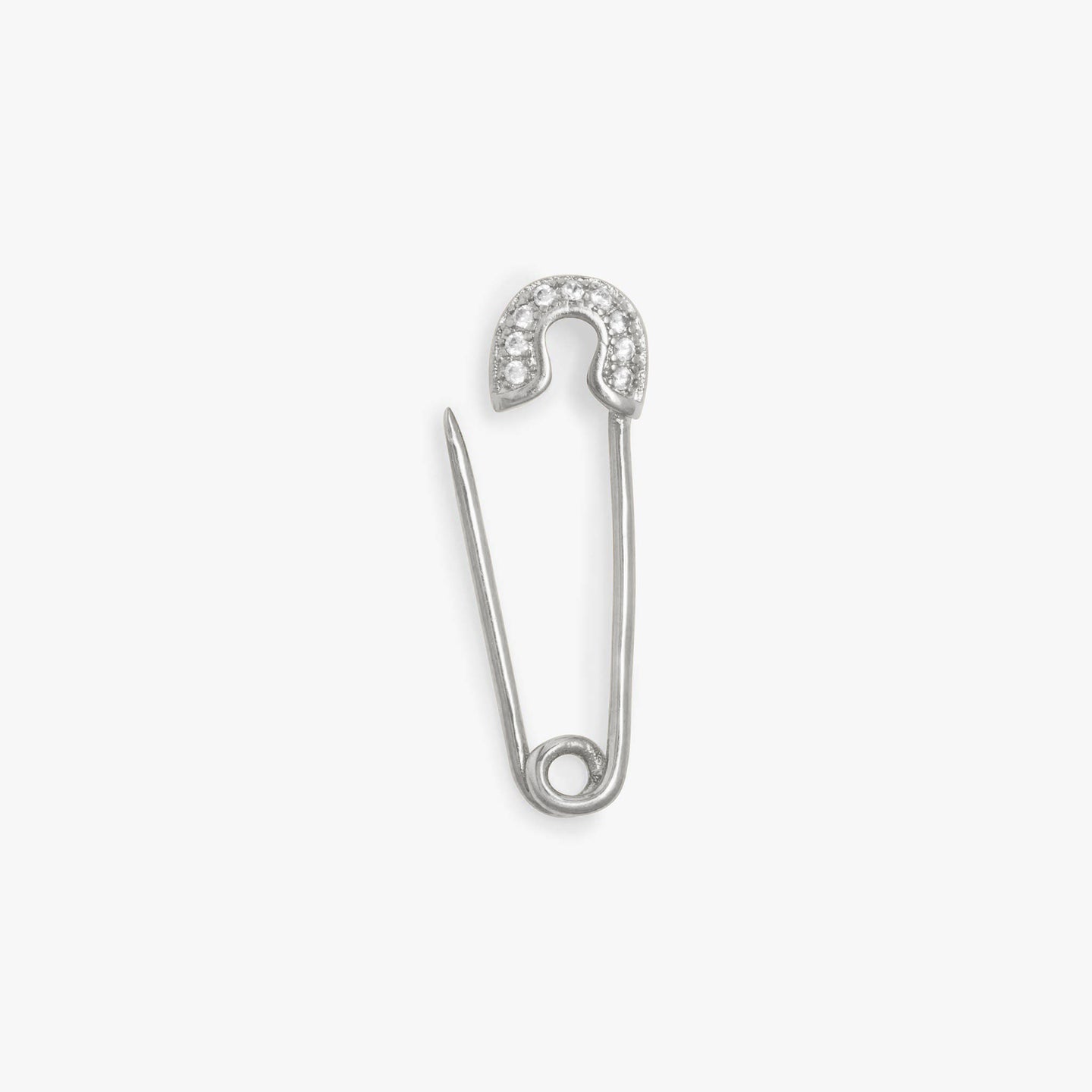 Small safety pin earring with CZ details. color:silver/clear