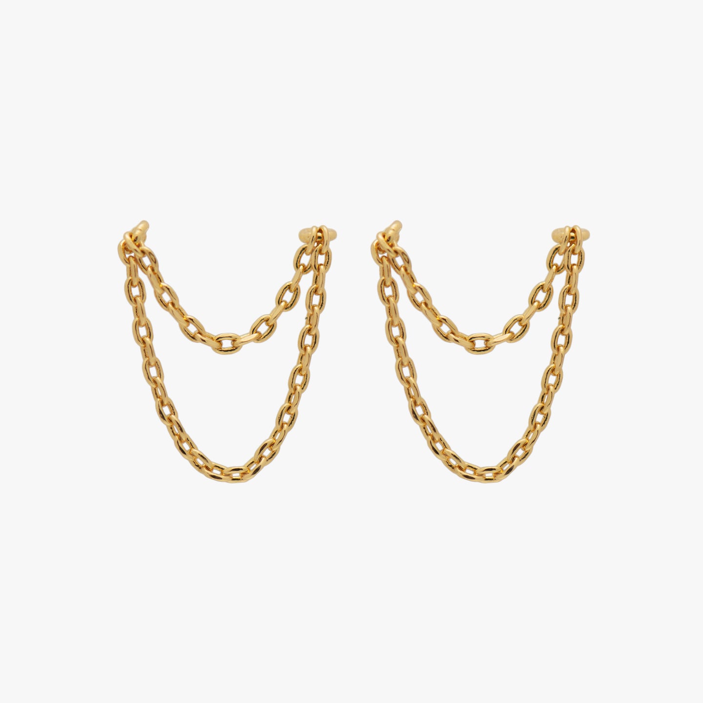 A pair of gold double chain connector earrings. [pair] color:null|gold