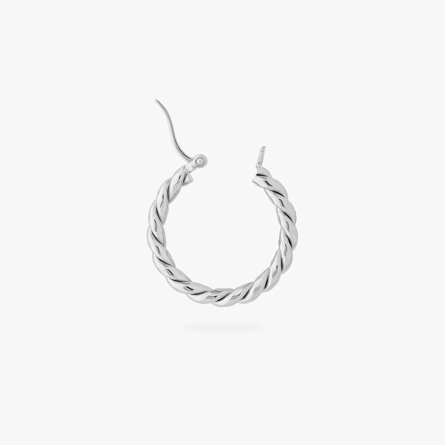 a small slim silver twisted hoop earring unhinged color:null|silver