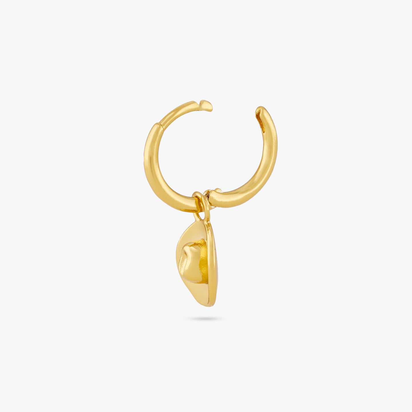 A small gold huggie with a cowboy hat charm on an ear. color:null|gold