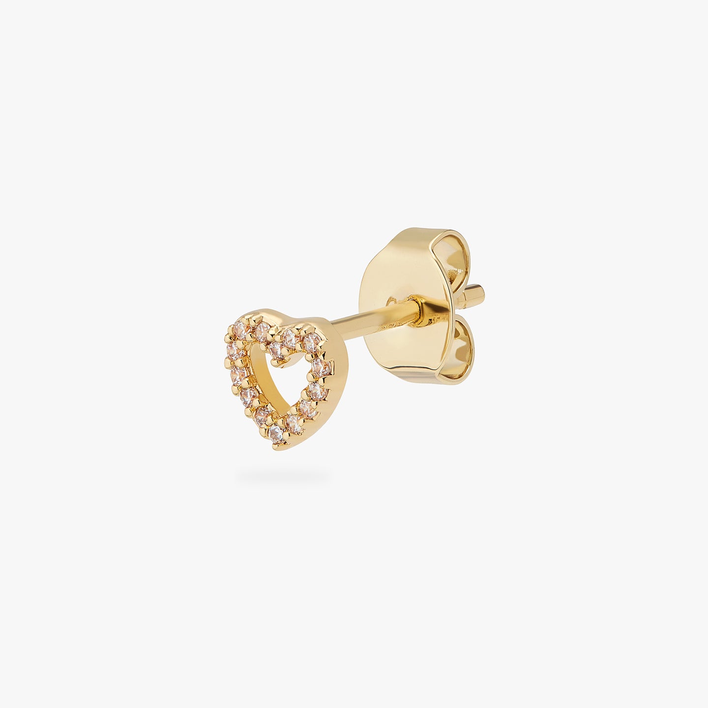 a gold stud consisting of CZs in the shape of a heart color:null|gold/clear