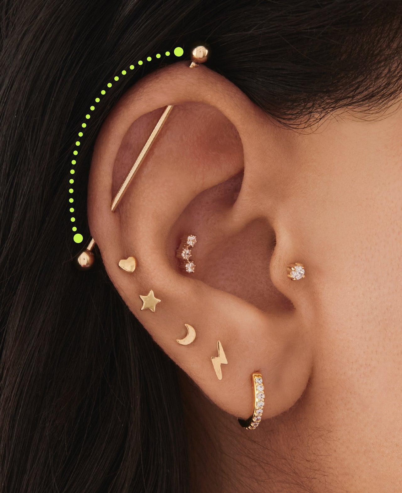 Ear styled with Studs industrial bar.