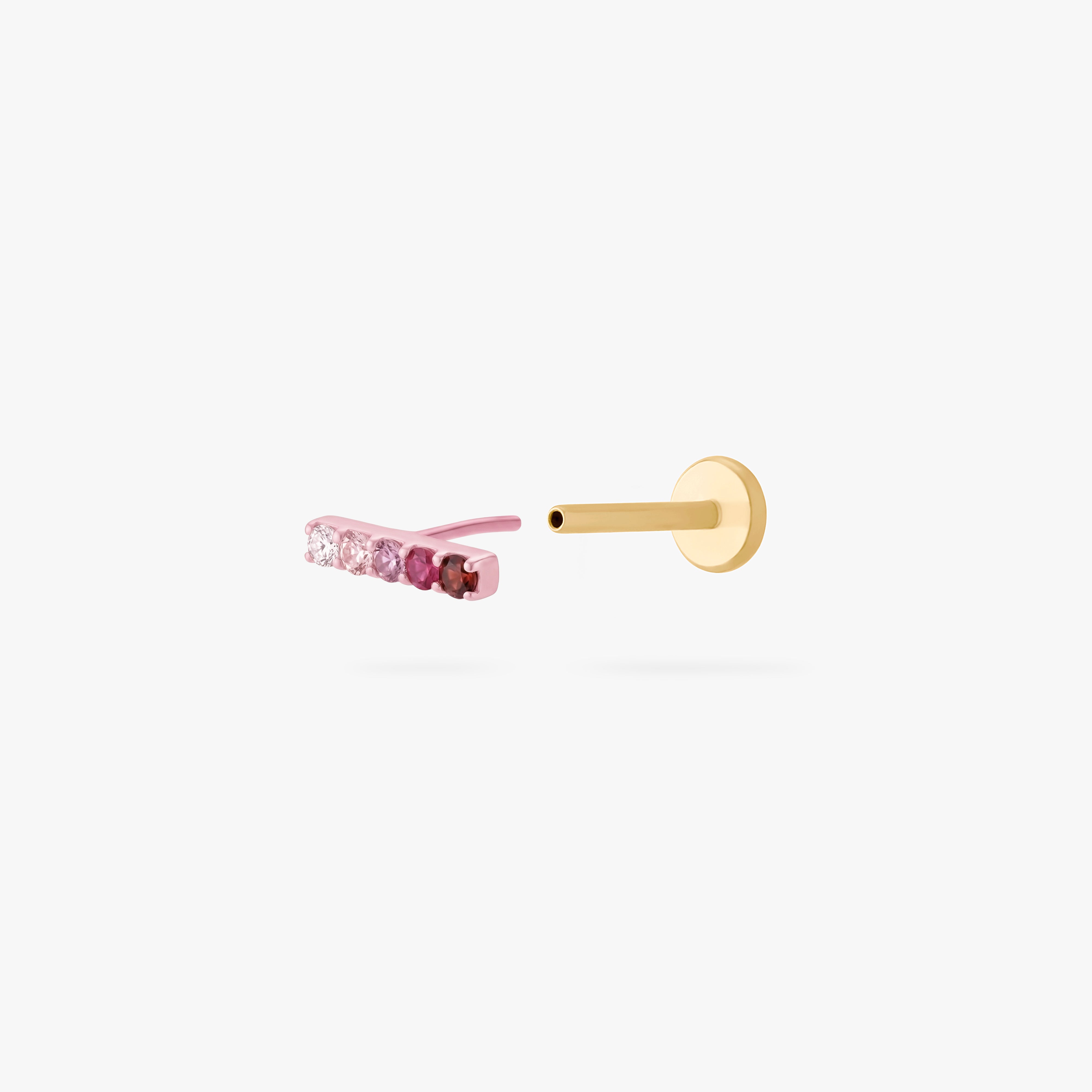 Pink flatback stud with pink and red gradient stones open with a gold backing