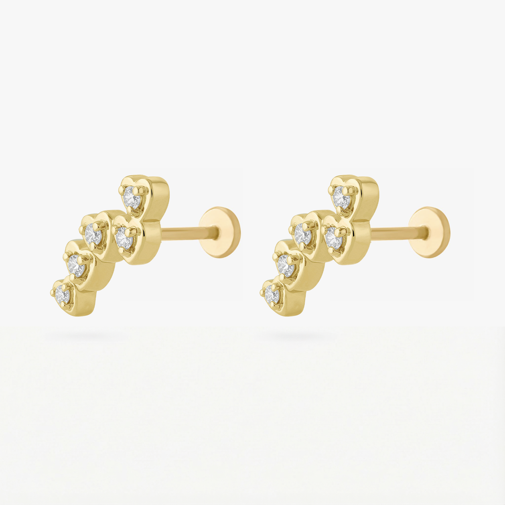 Pair of heart cluster flatback studs with small czs in the center