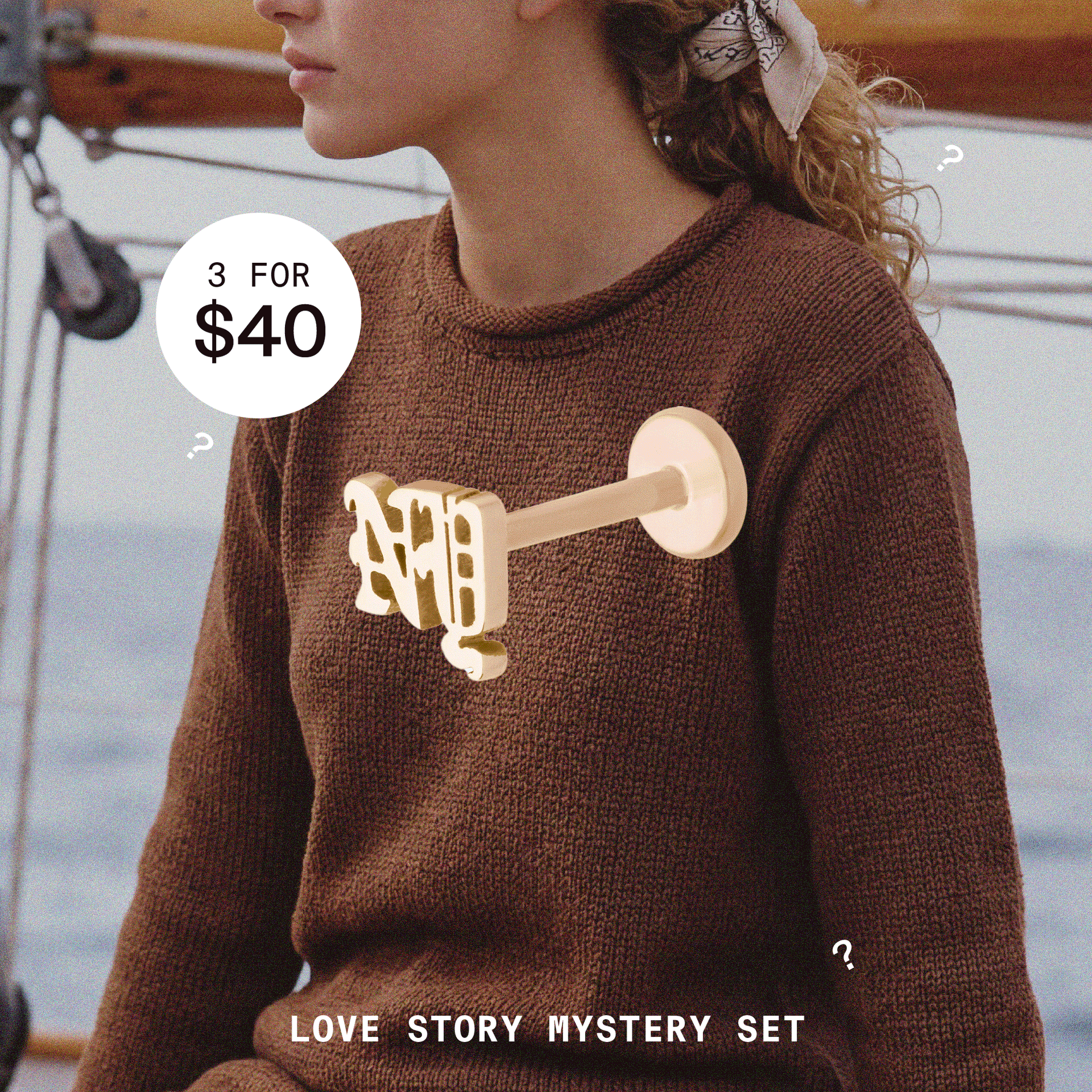 Image of the love story mystery set that comes with 3 mystery gold tone earrings for $40