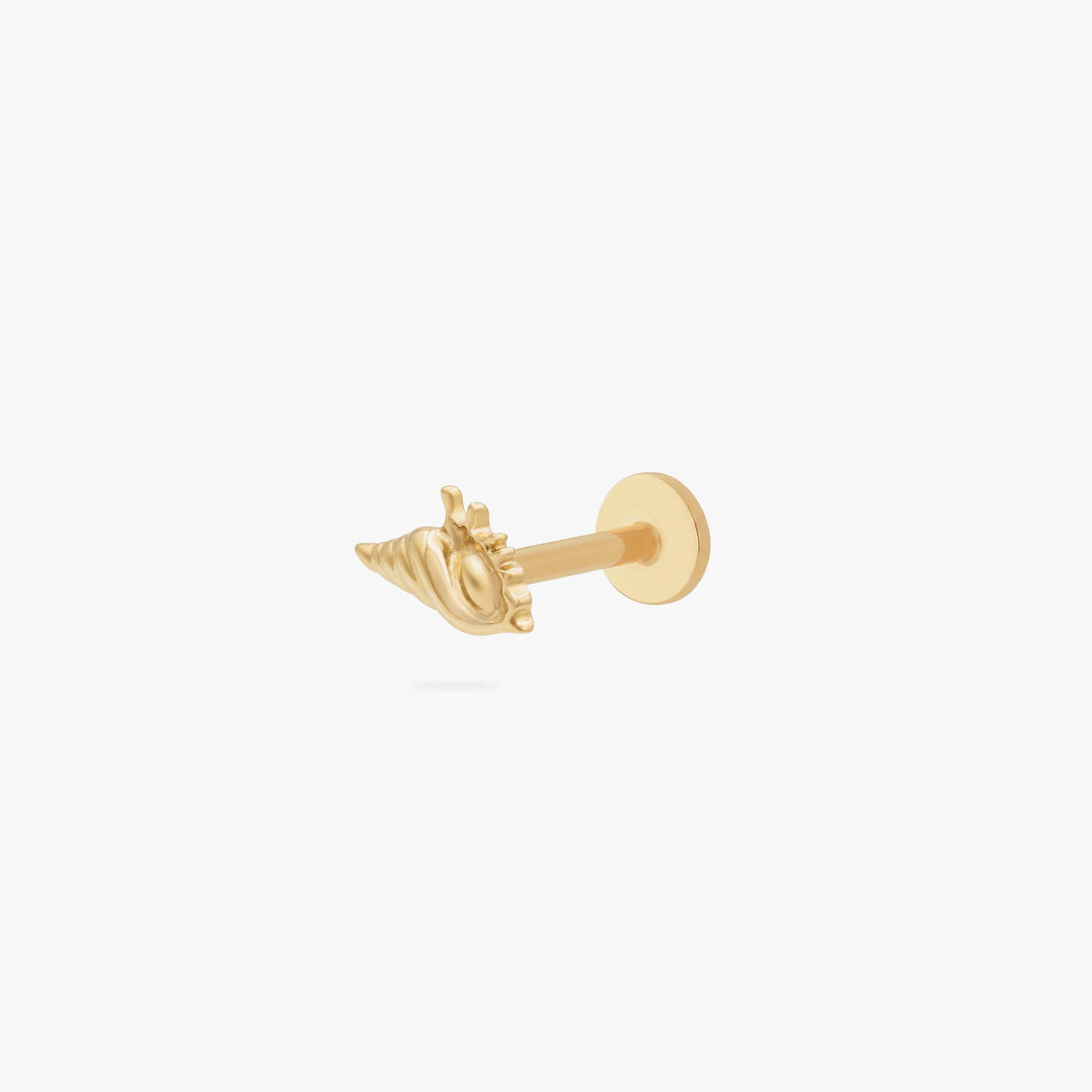 This image shows the side view of a 14k conch shell flat back earring