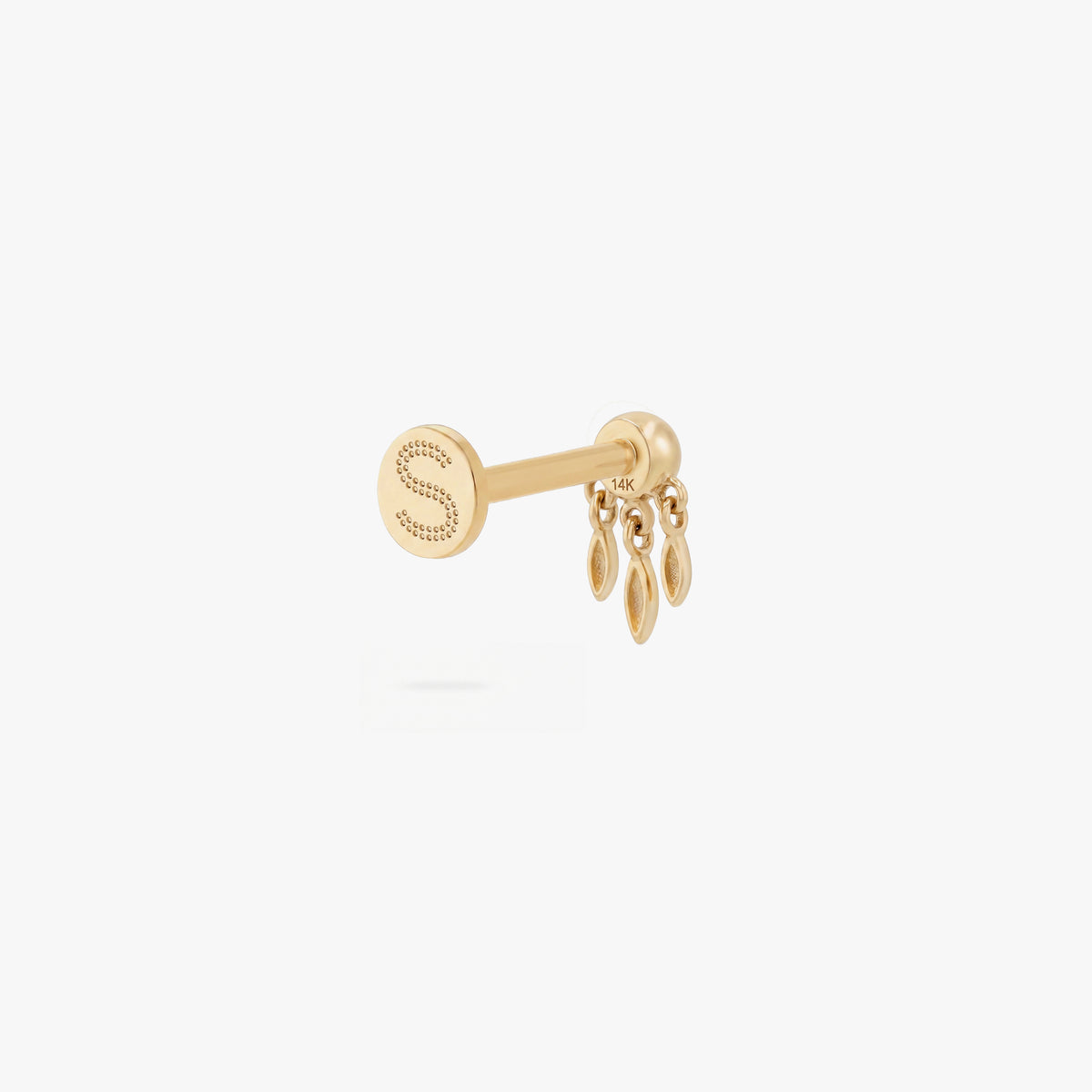 This image shows the back view of a 14k clear cz bezel flat back with three fringe dangles 