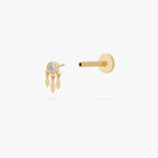 This image shows the side open view of a 14k clear cz bezel flat back with three fringe dangles 
