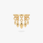This image shows a titanium 14k gold plated clicker with 5 solid fringe dangles 