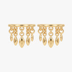 This image shows a pair of the titanium 14k gold plated clicker with 5 solid fringe dangles 