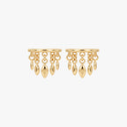 This image shows a pair of titanium 14k gold plated clicker with 5 solid fringe dangles 
