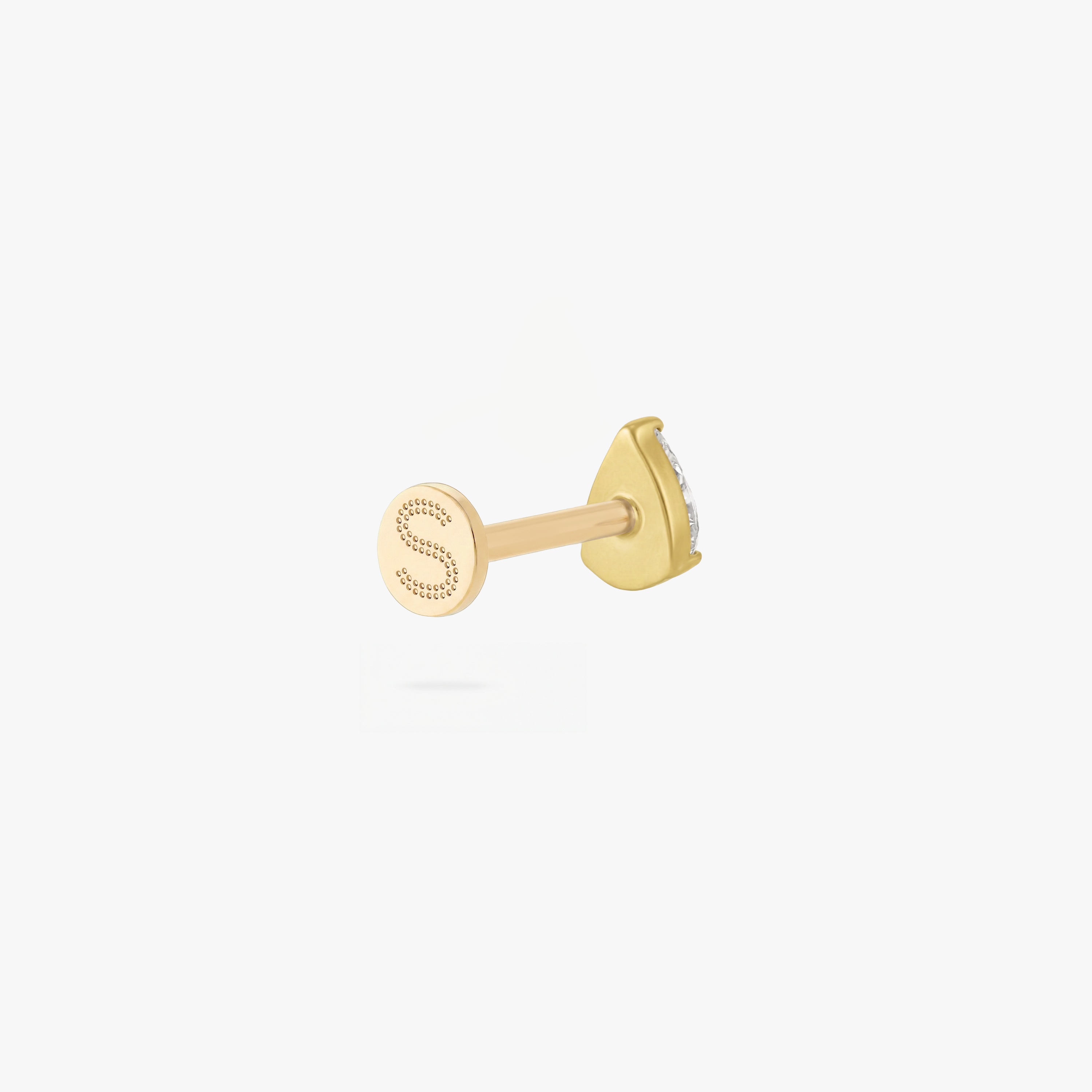 This is an image of a gold toned flatback stud with a 5mm clear, pear cut CZ . - Alternative view 3
