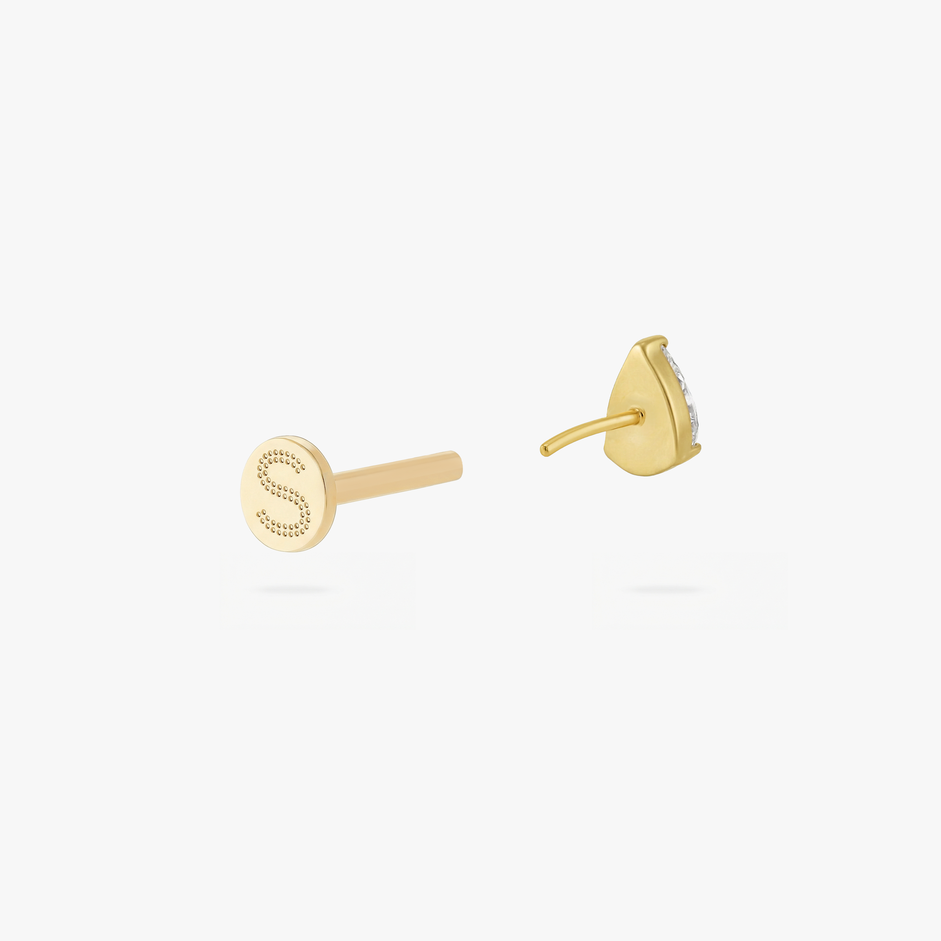 This is an image of a gold toned flatback stud with a 5mm clear, pear cut CZ . - Alternative view 4