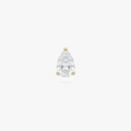 This is an image of a gold toned flatback stud displaying a 5mm clear, pear cut CZ stone. 