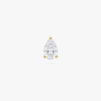 This is an image of a gold toned flatback stud displaying a 5mm clear, pear cut CZ stone. 