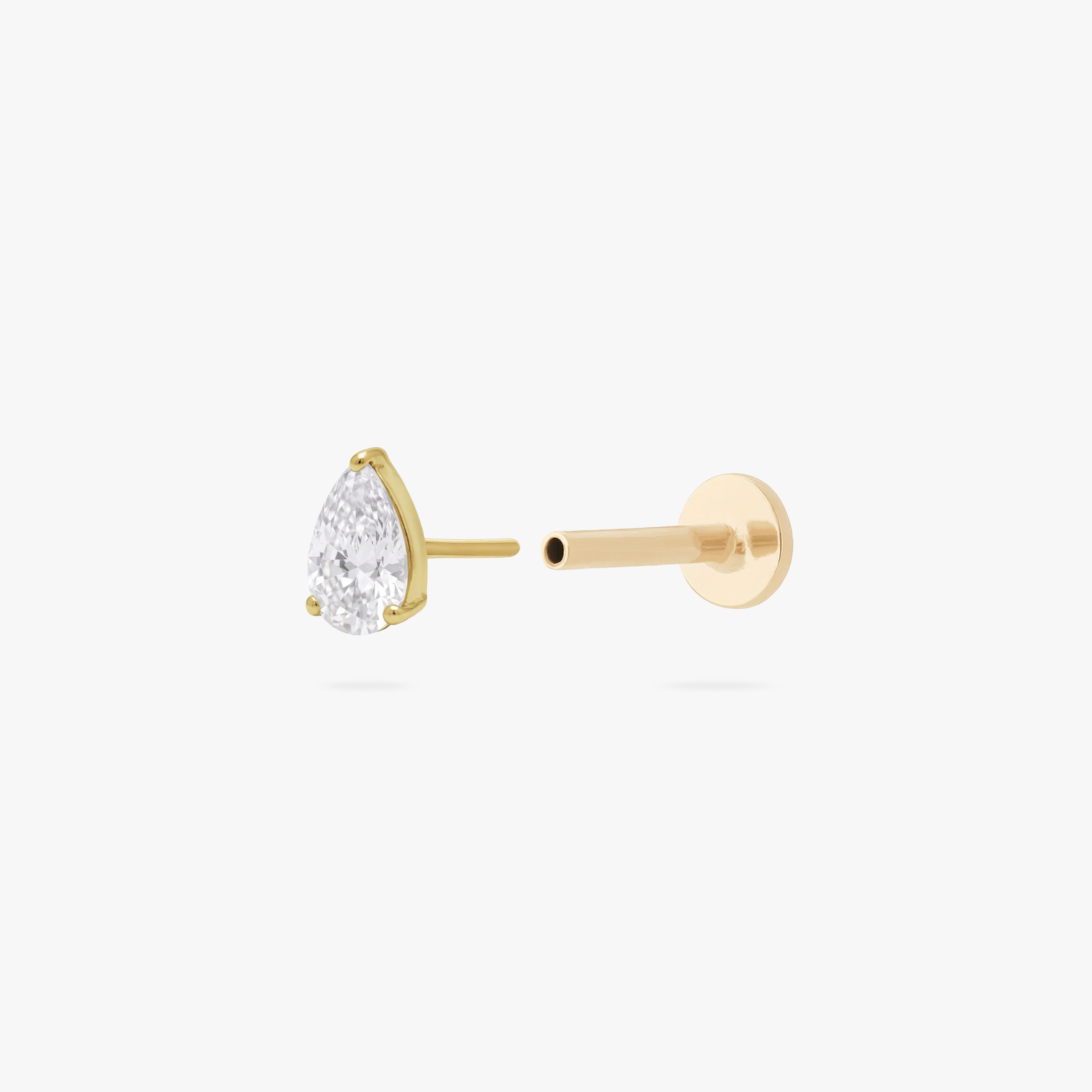 This is an image of a gold toned flatback stud with a 5mm clear, pear cut CZ . - Alternative view 2