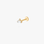 Gold flatback stud with a small round and baguette stone stacked