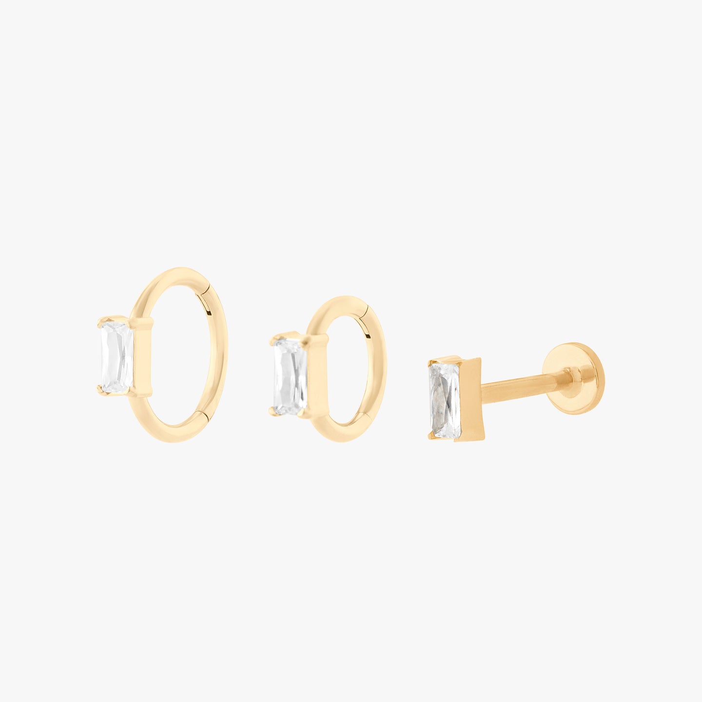 gold baguette set with 2 clickers and a flatback stud color:null|gold/clear