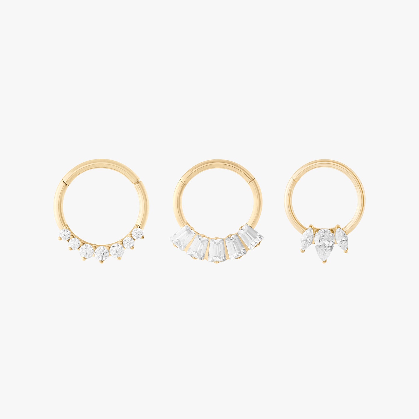 earscape set of front set clickers in gold with clear stones color:null|gold/clear