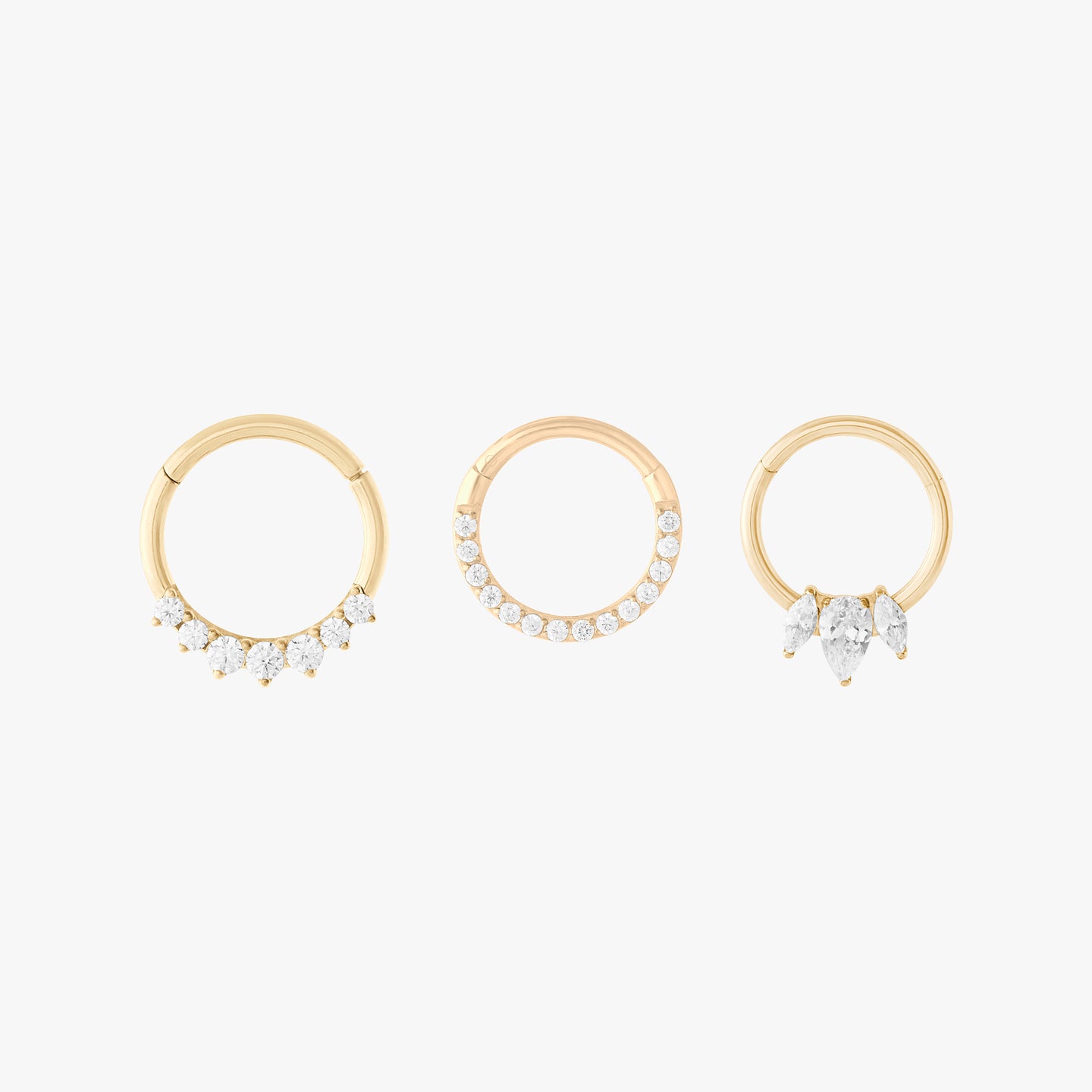 earscape set of front set clickers in gold with clear stones color:null|gold