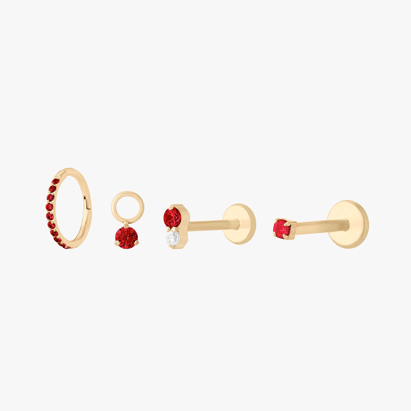 This is a set of earrings that are gold-toned with garnet stones. color:null|garnet