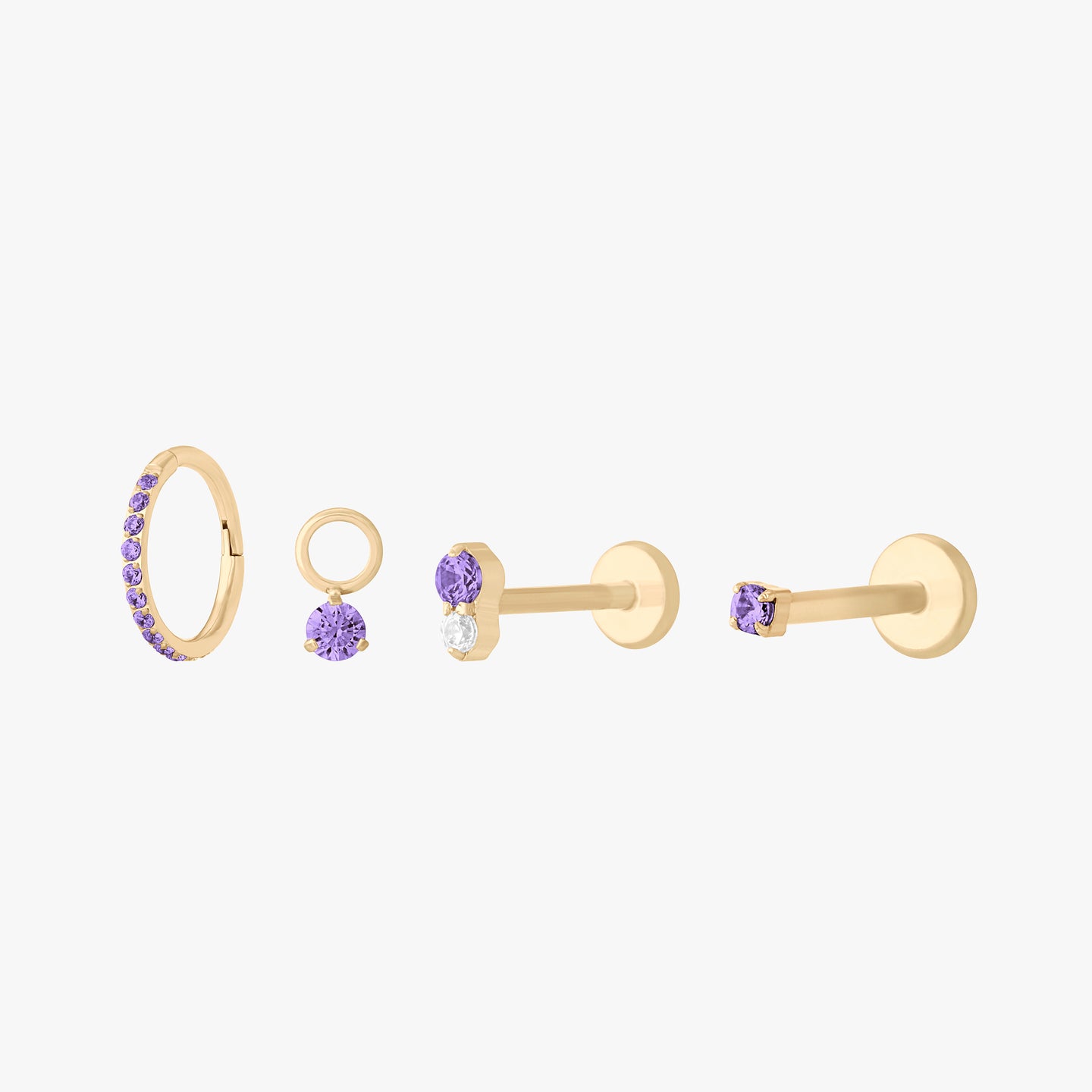 This is a set of earrings that are gold-toned with amethyst stones. color:null|amethyst