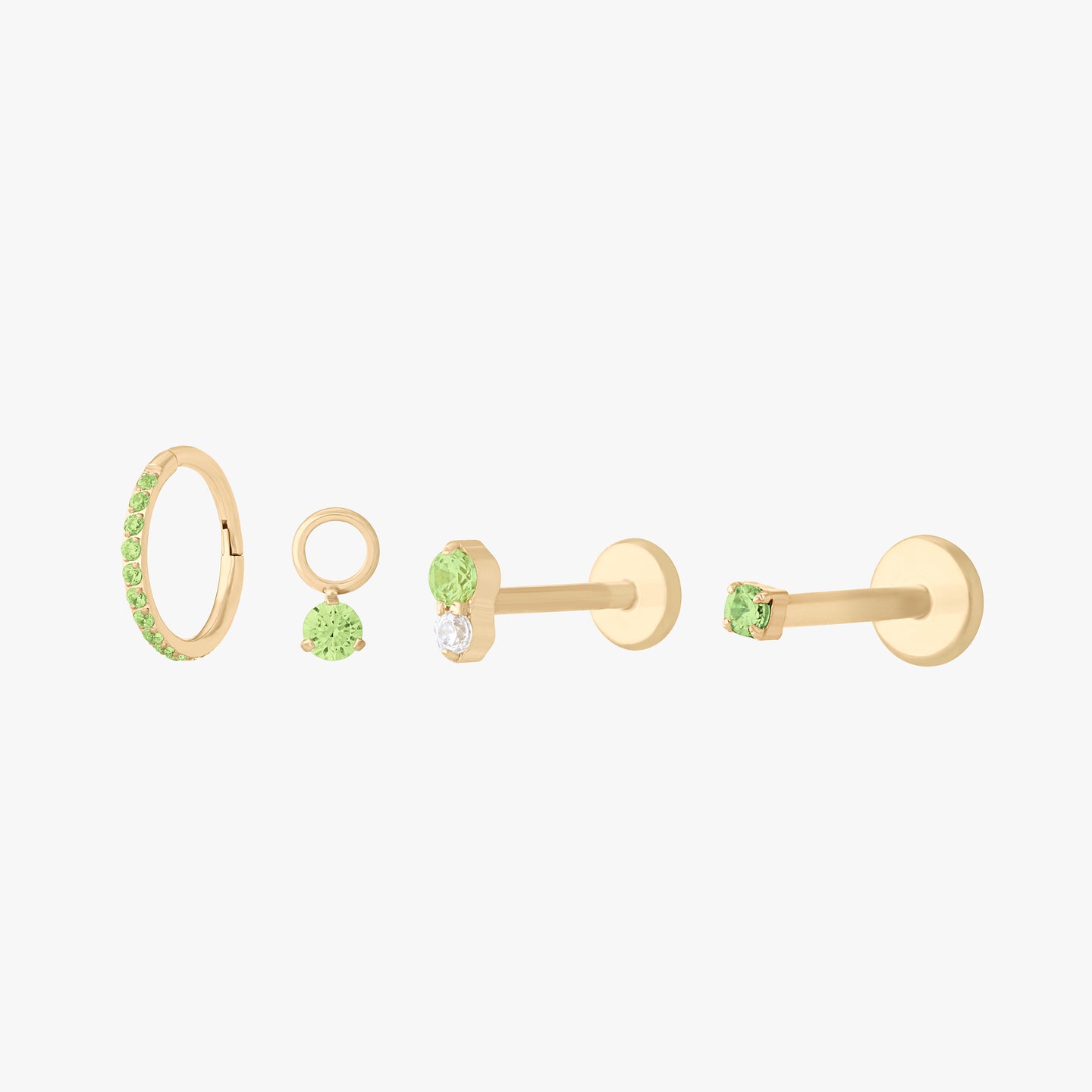 This is a set of earrings that are gold-toned with peridot stones. color:null|peridot