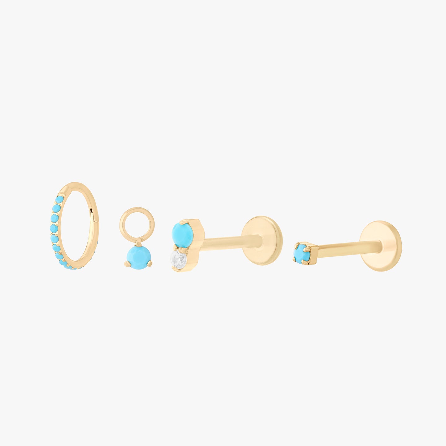 This is a set of earrings that are gold-toned with turquoise stones. color:null|turquoise