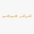 This CZ Flatback Set includes two mini cz flatback studs, and two micro cz flatback studs. This set also includes four 6mm flatback posts. All of the styles in this set are gold-toned and feature clear cz stone accents.