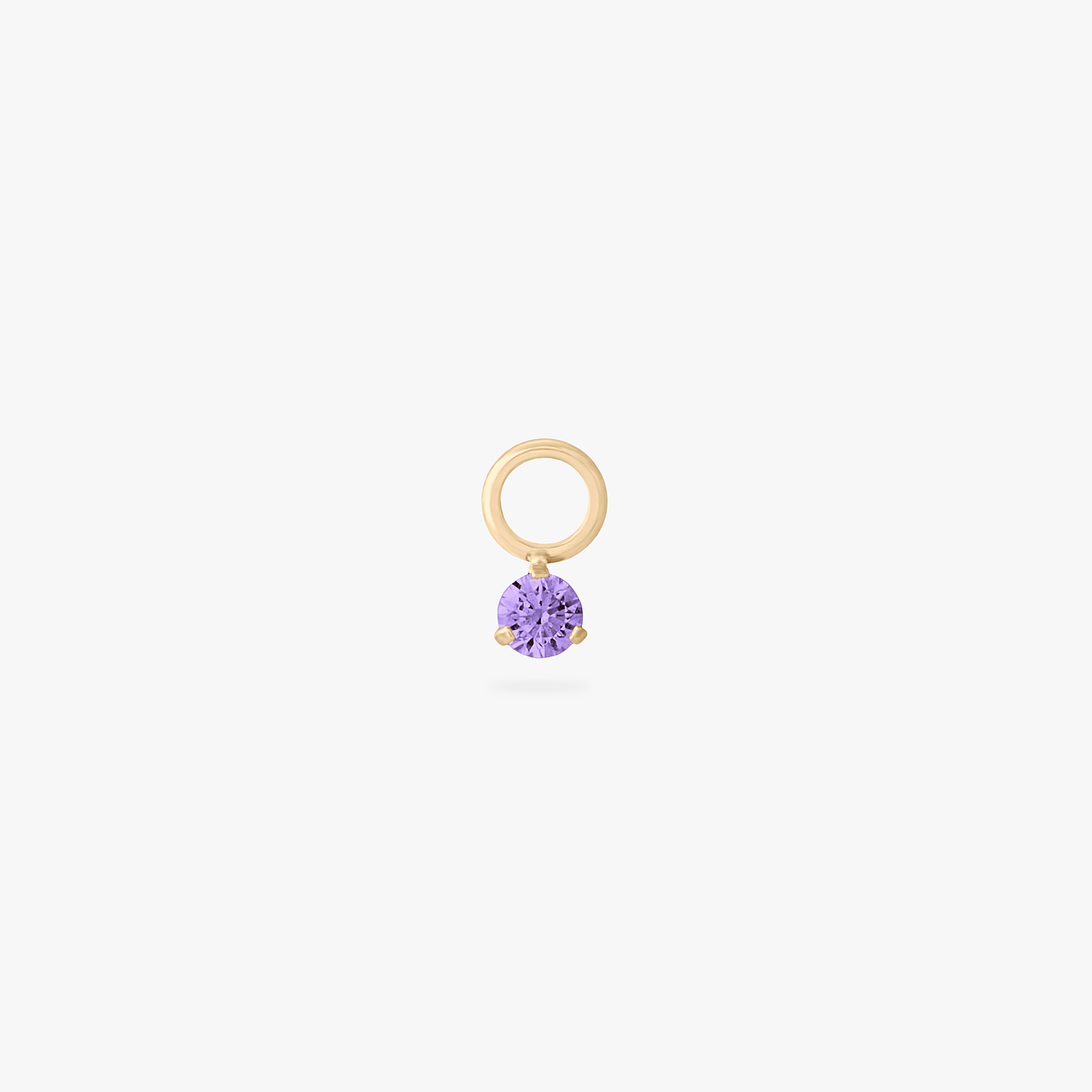 This is an image of a gold charm for a clicker that has a micro amethyst cz on it. color:null|amethyst