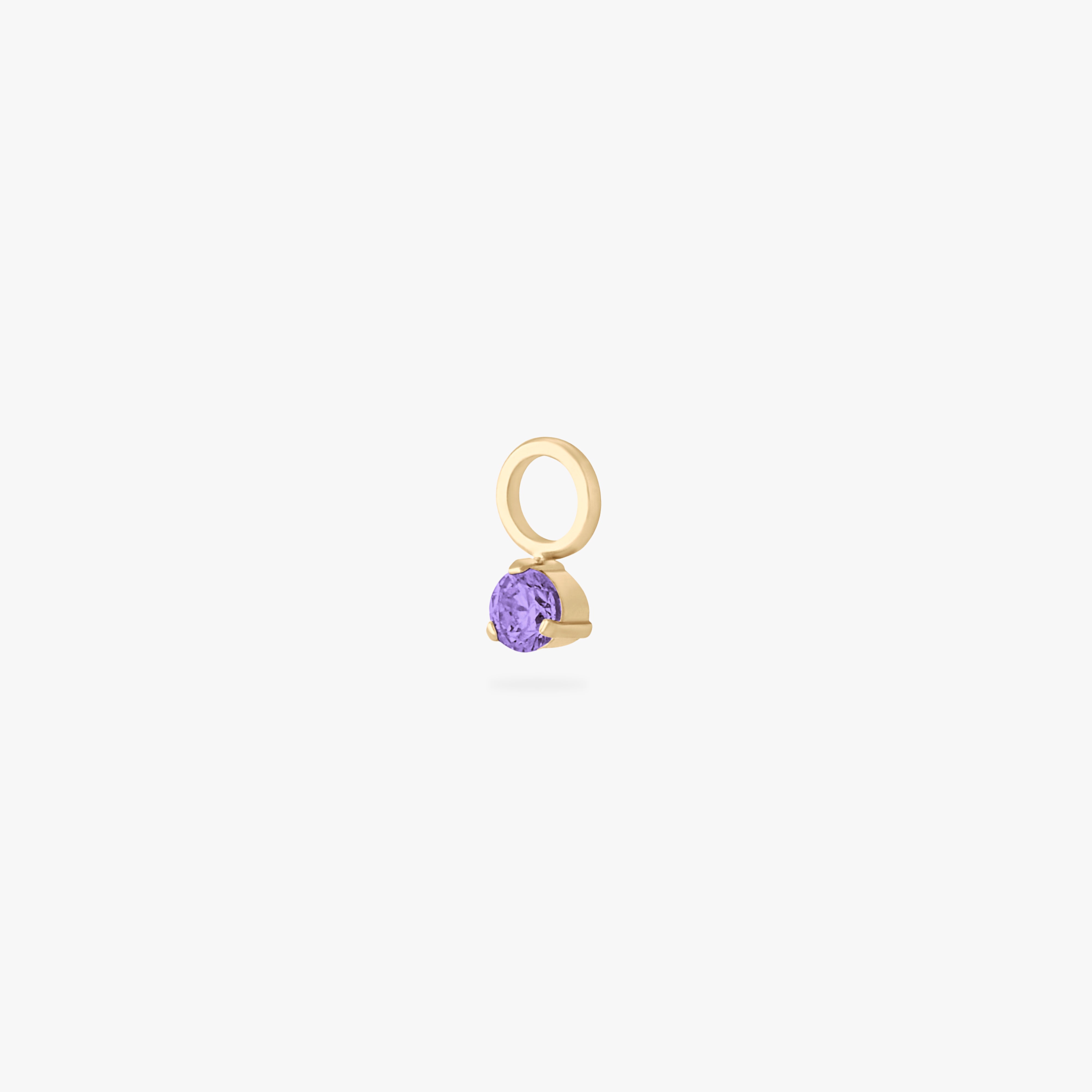 This is an image of a gold charm for a clicker that has a micro amethyst cz on it. color:null|amethyst