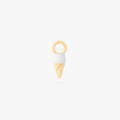 This is an image of a gold earring charm in the shape of an ice cream cone with white and tan enameling. color:null|gold