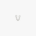 This is an image of a silver toned chain that is 2mm in length with two jump rings at the ends against a white background. 