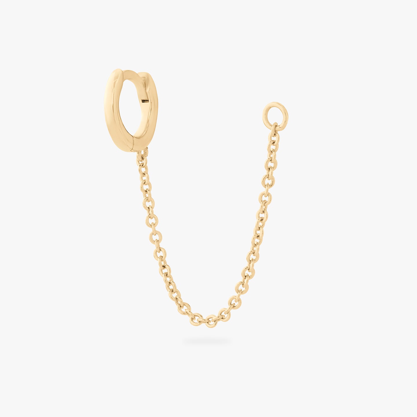 micro slim huggie with a 30mm chain with an open jump ring color:null|gold