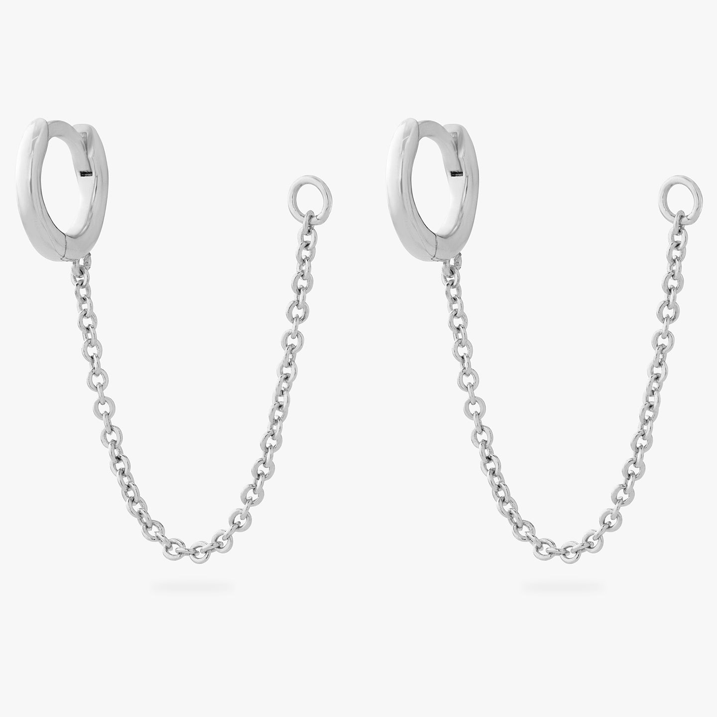 micro slim huggie with a 30mm chain with an open jump ring [pair] color:null|silver