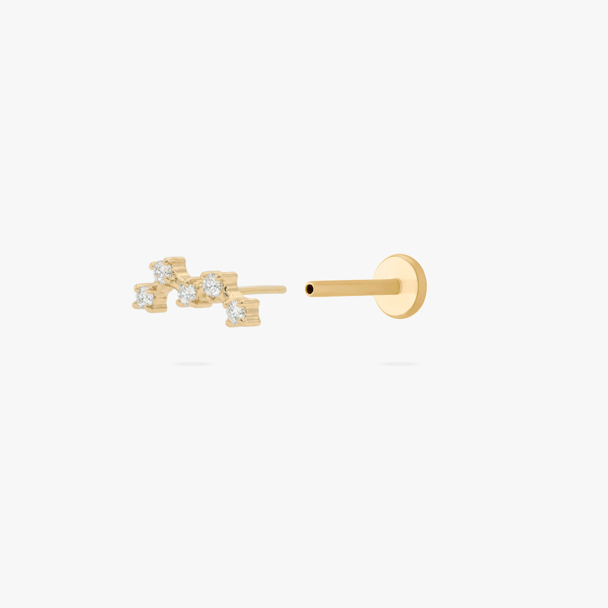 Open angle of a gold micro constellation flatback with 5 small stones