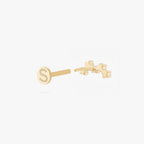 Open back angle of a gold micro cluster flatback stud with an engraved 'S' on the post