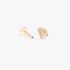 this image shows the side view of the 14k yellow gold diamond shaped flatback separated from labret