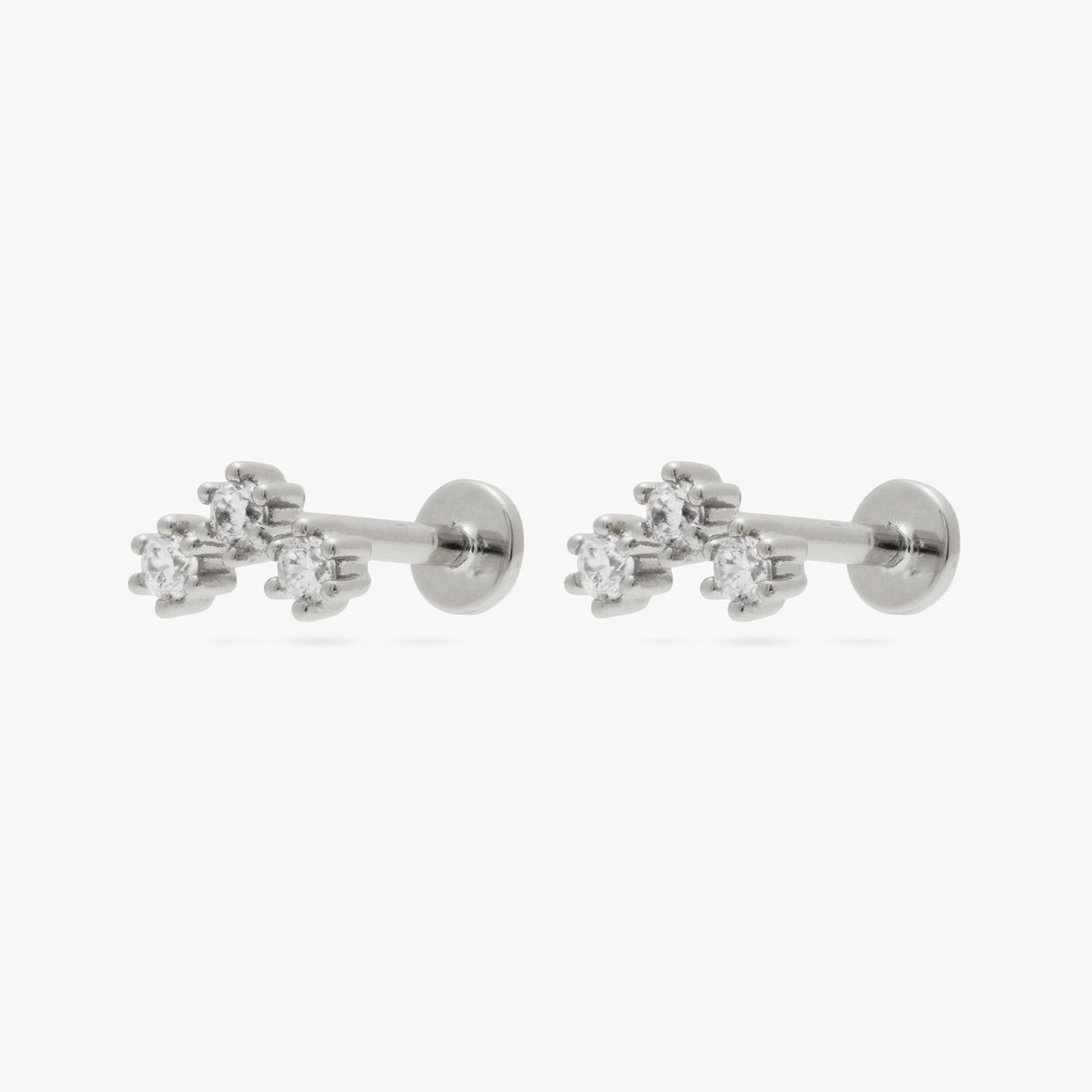 A pair of silver cluster shaped studs with clear czs and flatback posts [pair] color:null|silver/clear