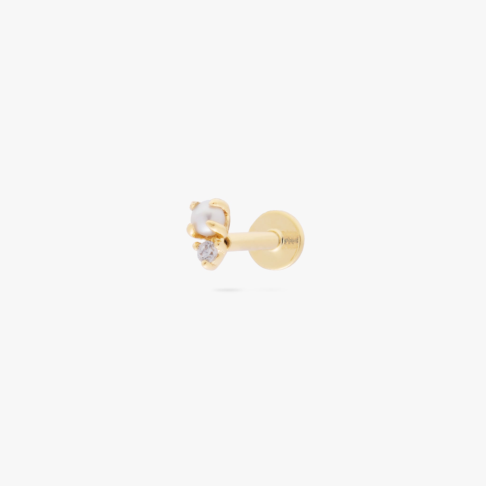 This is an image of a gold flatback stud with a pearl stacked cz stone. - Main view