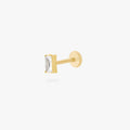 This is an image of a gold toned flatback stud that displays a 5mm, clear baguette cut CZ stone.