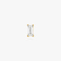 This is an image of a gold toned flatback stud that displays a 5mm, clear baguette cut CZ stone.