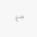 This is an image of a silver moon shaped flatback top with a silver labret with a circle disc with the "S" logo engraved in it. color:null|silver/clear|silver