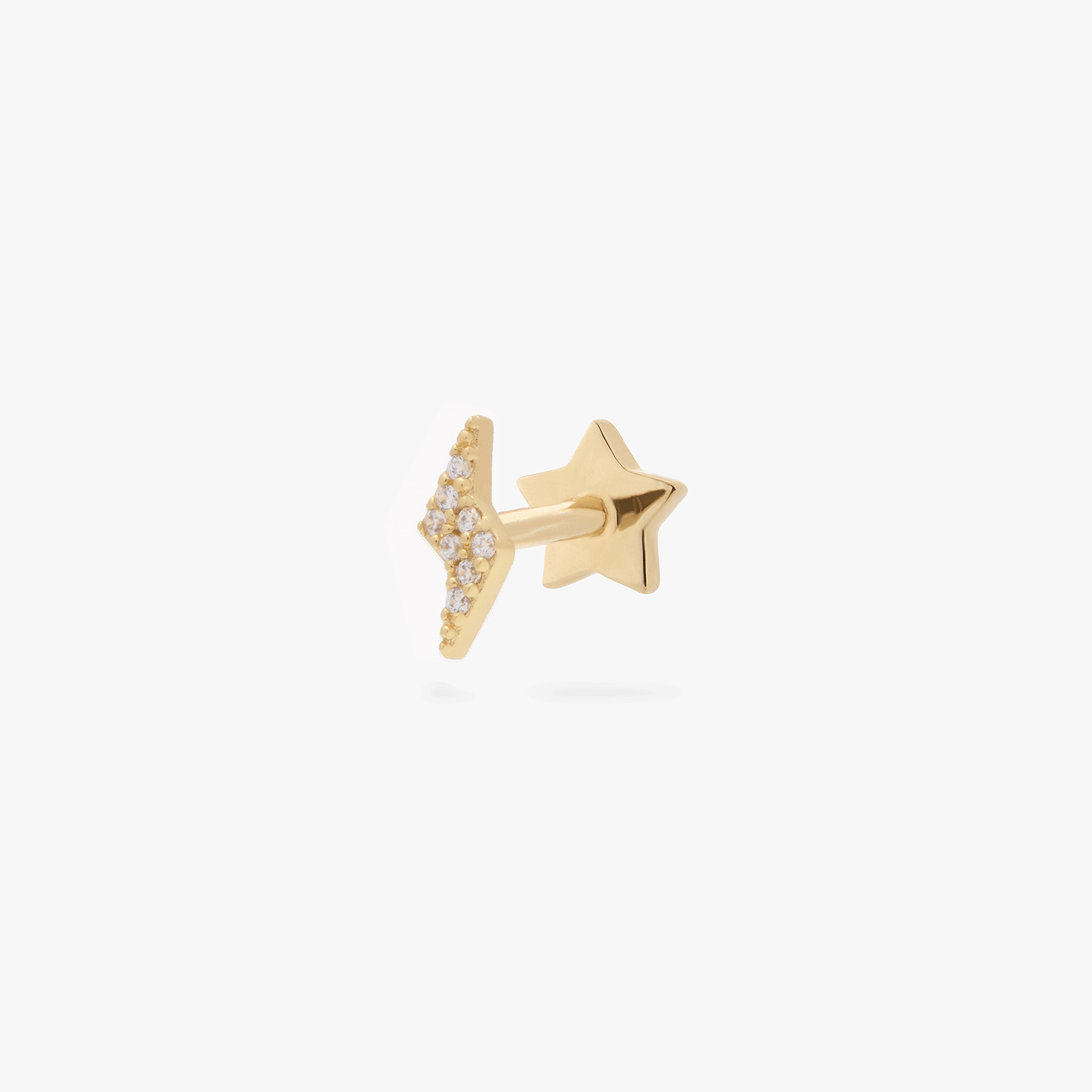 Reversible flatback stud with a Pave Lighting top with a star shaped flatback post color:null|gold/clear