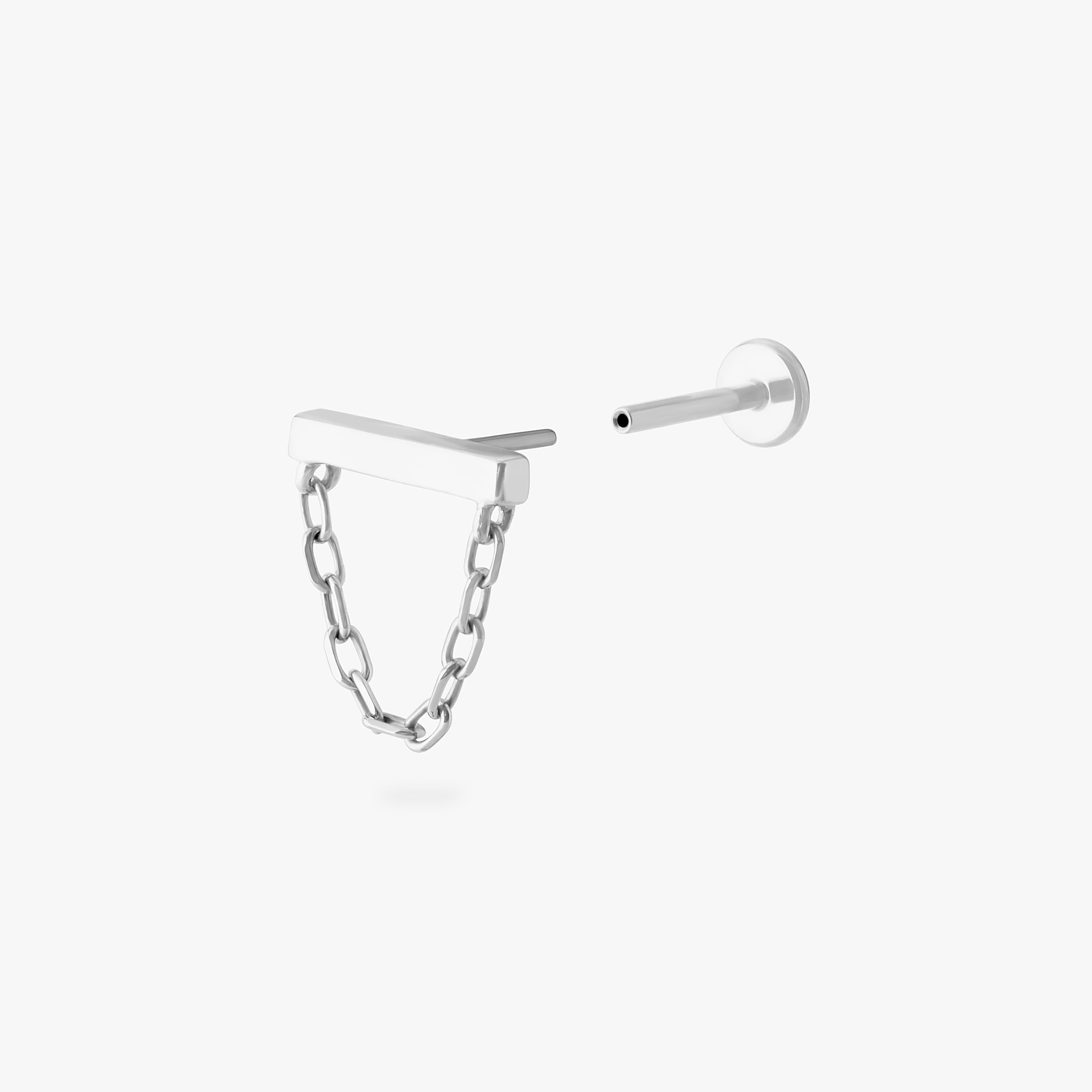 Front open angle of a silver bar chain flatback featuring a silver bar and a chain dangling - Alternative view 2