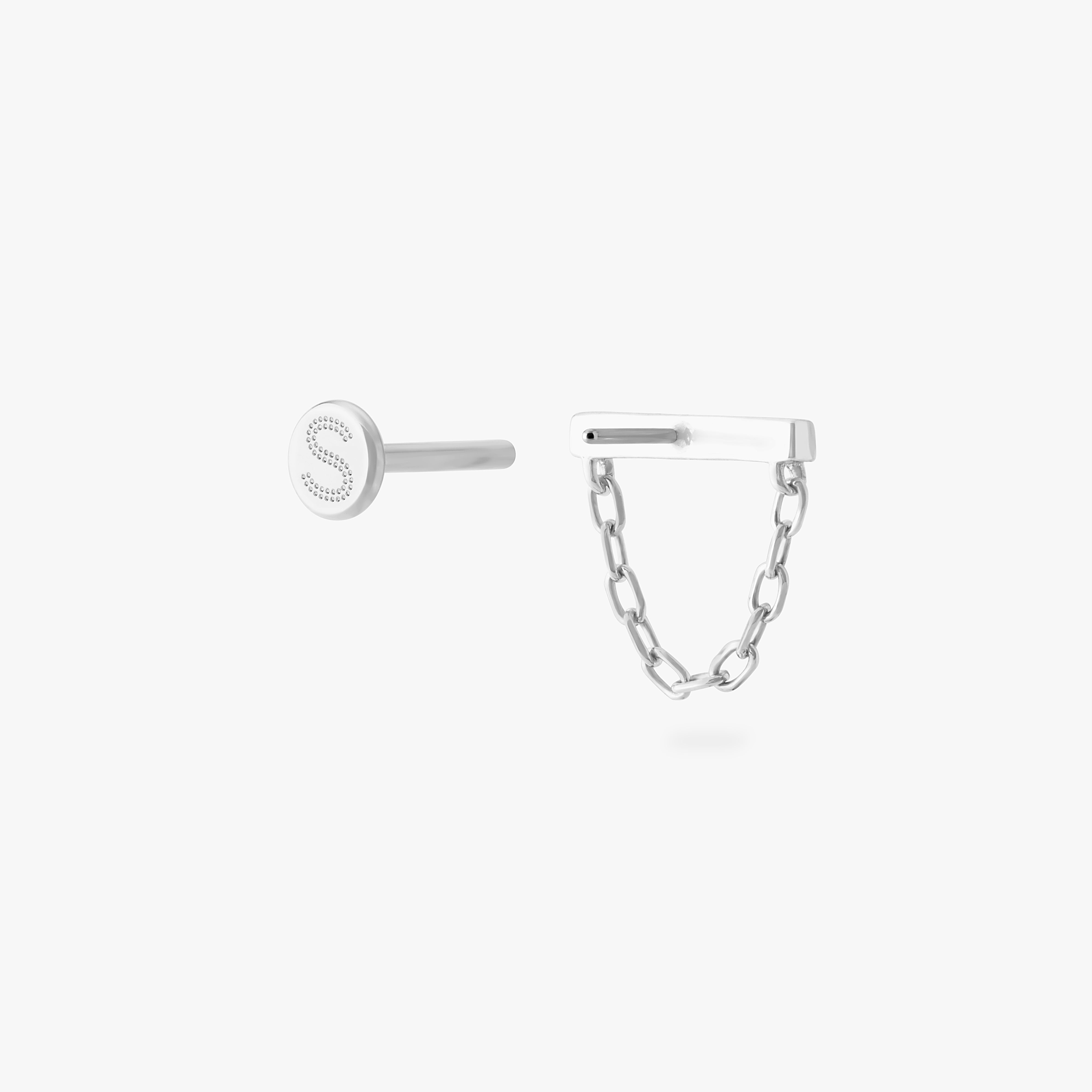 Back open angle of a silver bar chain flatback featuring a silver bar and a chain dangling - Alternative view 4
