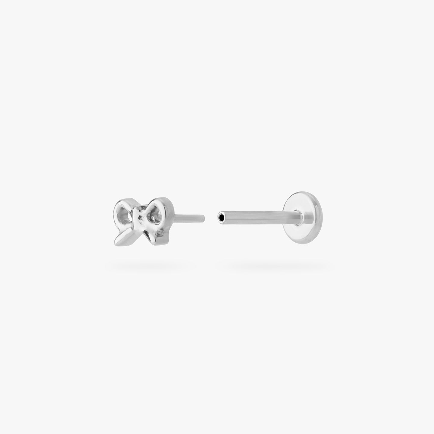 micro bow flatback stud in silver color:null|silver