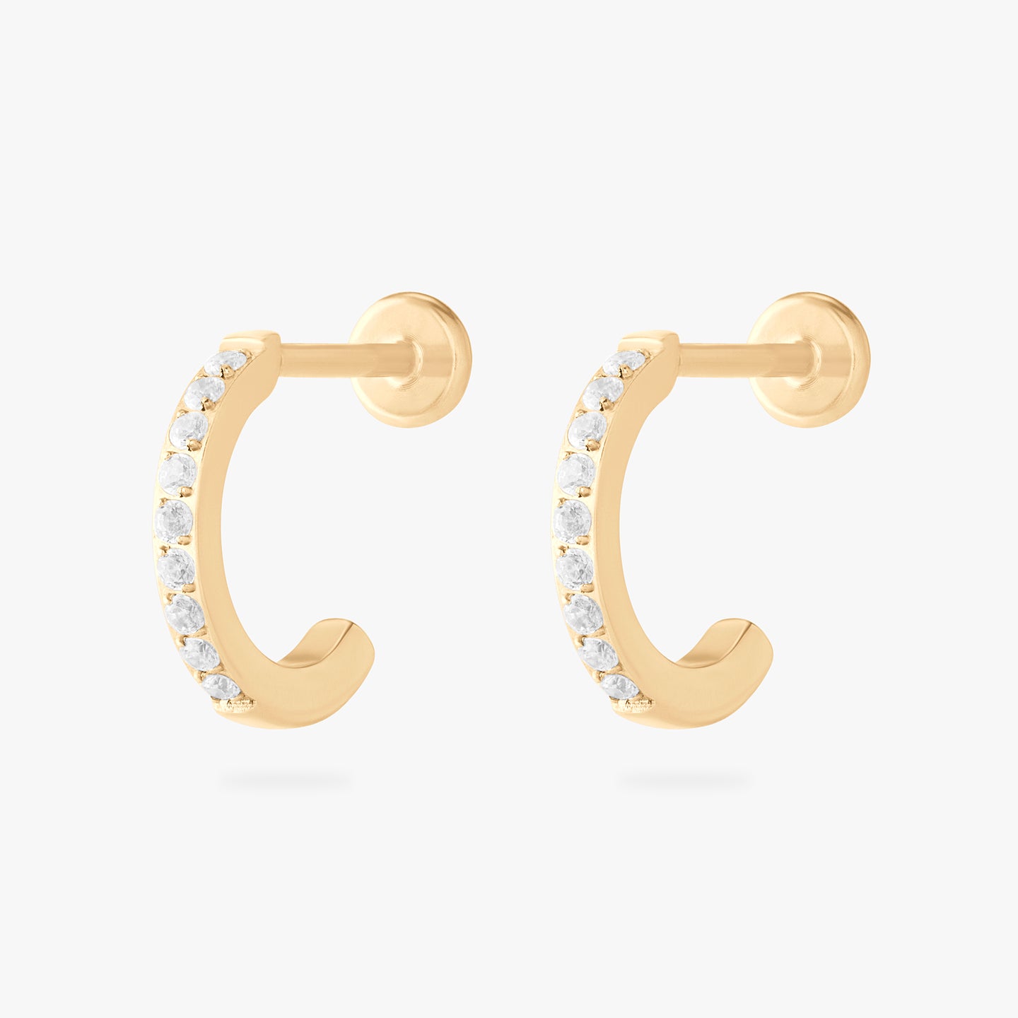 gold pave flatback huggie with a labret backing with cz accents [pair] color:null|gold