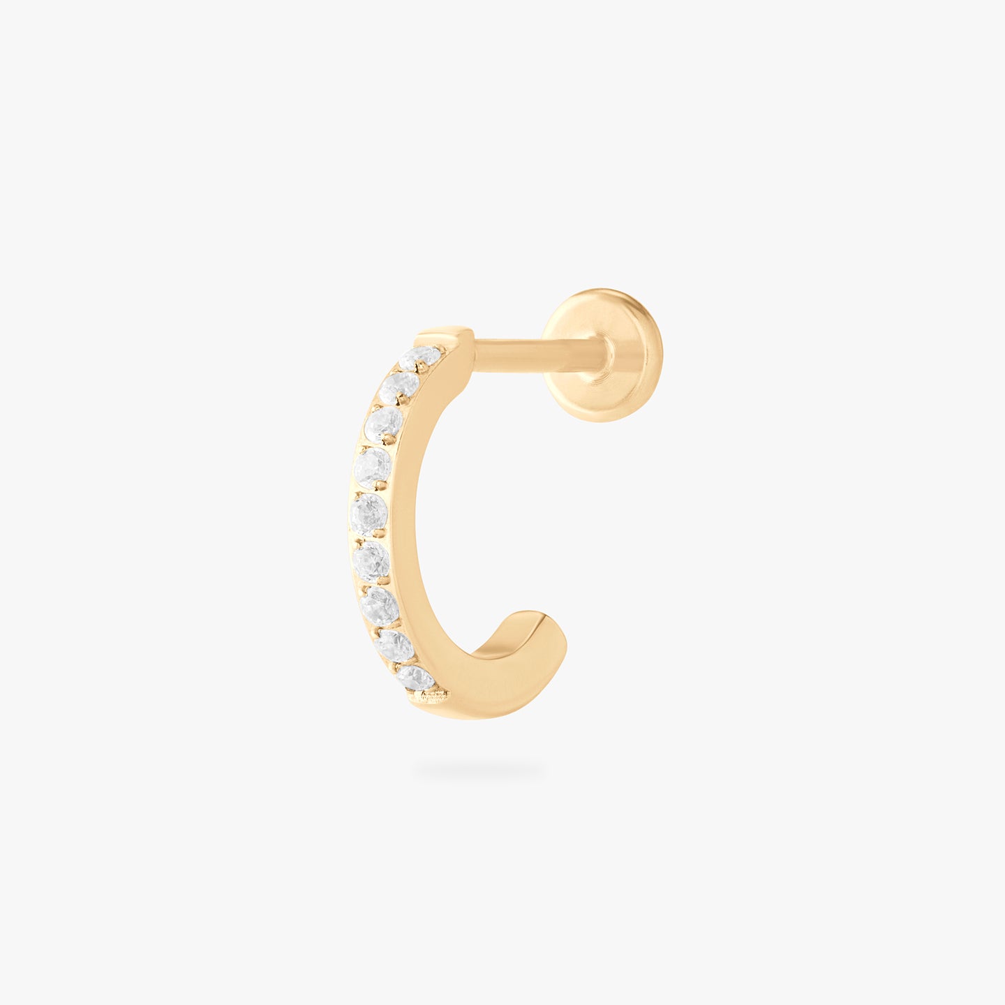 gold pave flatback huggie with a labret backing with cz accents color:null|gold